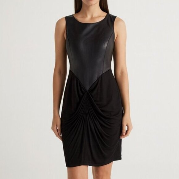 Bailey 44 Faux Leather Scalloped Black Dress, Women Size 2 - Picture 1 of 10